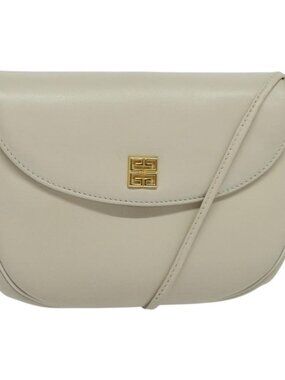 Authentic GIVENCHY Shoulder Bag Leather White Gold